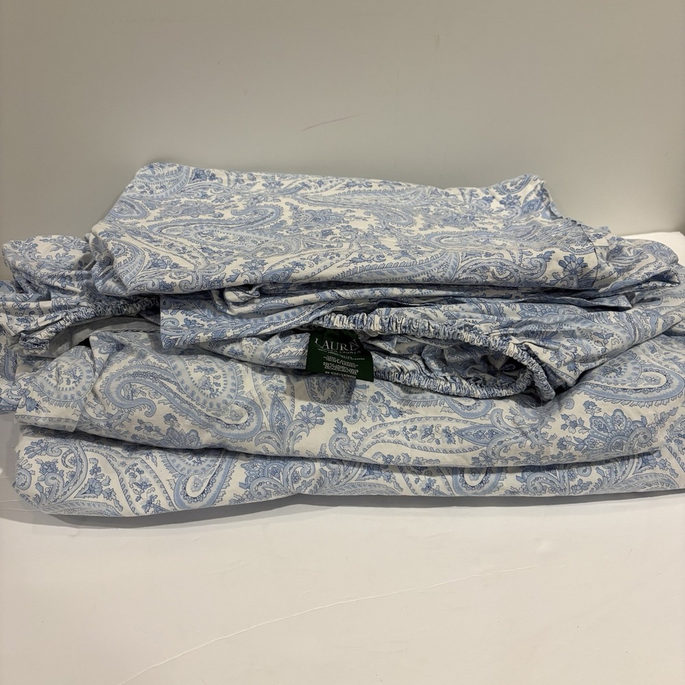 Lauren Ralph Lauren Blue White Paisley Full Double Sheet Set With 2 Pillowcases